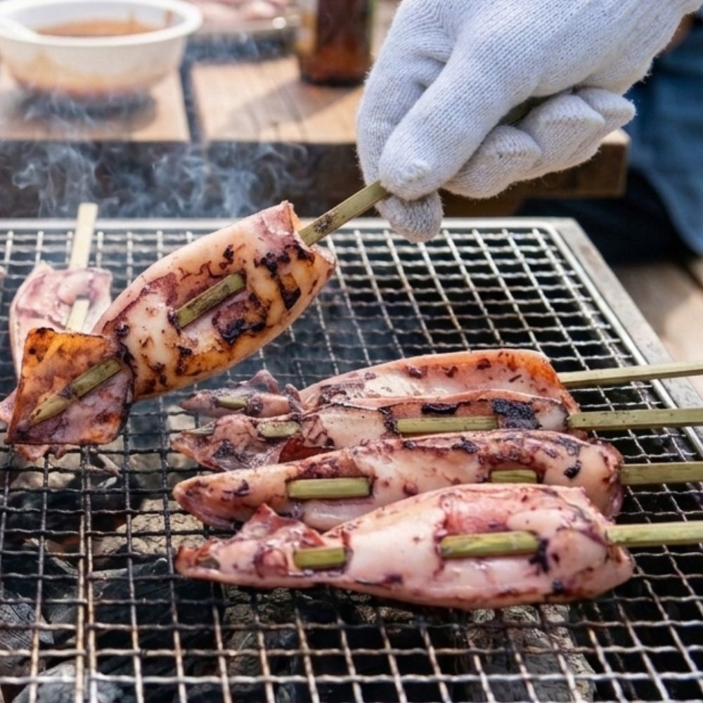 いか串を焼いている様子